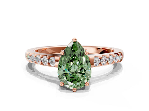 Rose gold Fancy Green Pear Cut Solitaire Diamond Engagement Ring with Pavé Band and Six-Prong Setting_12