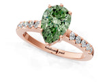 Rose gold Fancy Green Pear Cut Solitaire Diamond Engagement Ring with Pavé Band and Six-Prong Setting_13