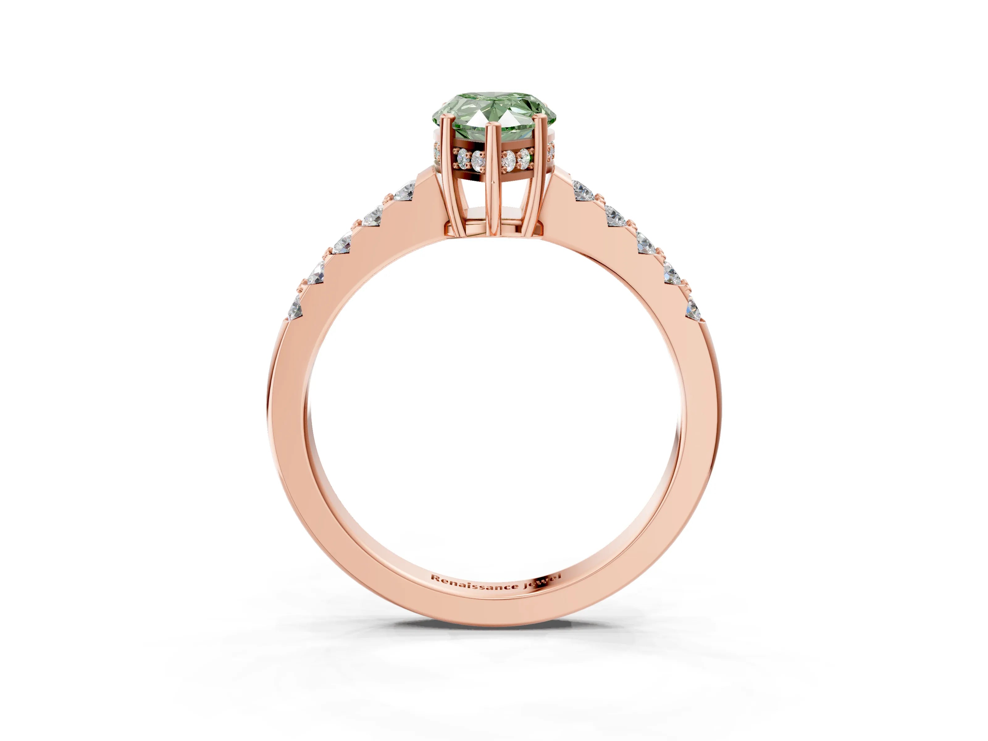 Rose gold Fancy Green Pear Cut Solitaire Diamond Engagement Ring with Pavé Band and Six-Prong Setting_15