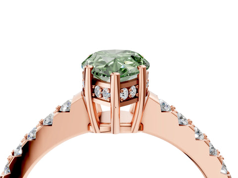 Rose gold Fancy Green Pear Cut Solitaire Diamond Engagement Ring with Pavé Band and Six-Prong Setting_16