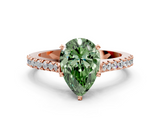 Rose gold Fancy Green Pear  Cut Solitaire Diamond Engagement Ring with Pave Band and Four-Prong Setting_159