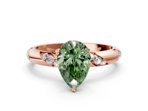 Rose gold Fancy Green Pear Cut Solitaire Diamond Engagement Ring with Twisted Pave Band and Four-Prong Setting_3