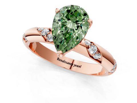 Rose gold Fancy Green Pear Cut Solitaire Diamond Engagement Ring with Twisted Pave Band and Four-Prong Setting_4