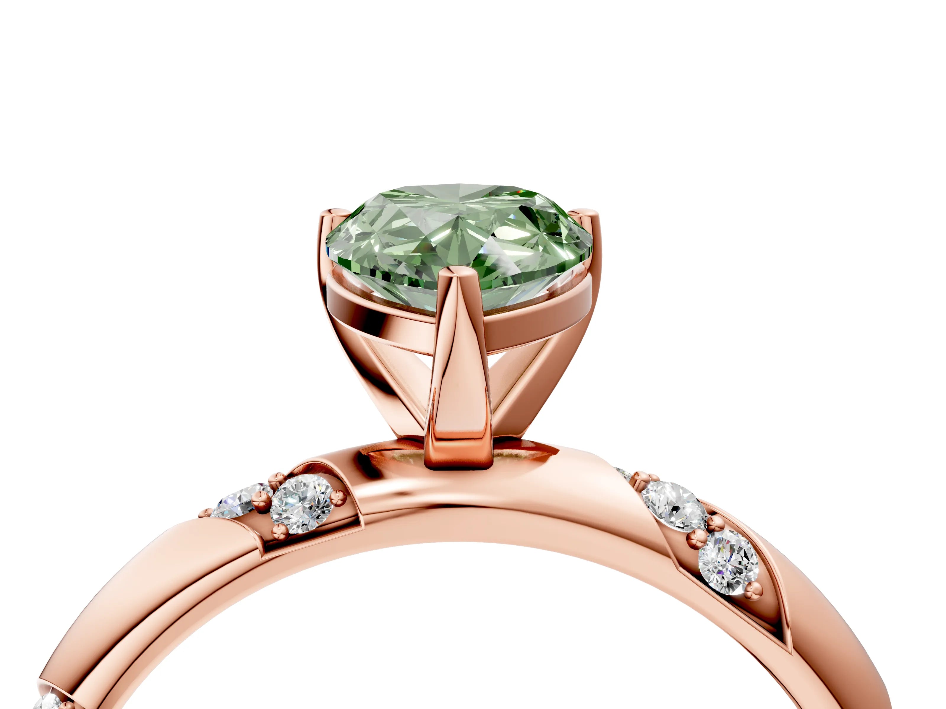 Rose gold Fancy Green Pear Cut Solitaire Diamond Engagement Ring with Twisted Pave Band and Four-Prong Setting_7