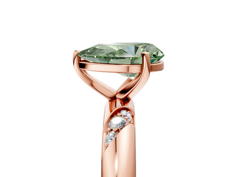 Rose gold Fancy Green Pear Cut Solitaire Diamond Engagement Ring with Twisted Pave Band and Four-Prong Setting_8