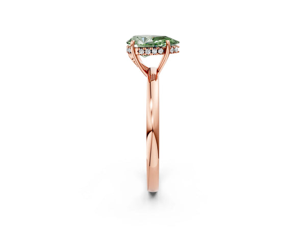 Rose gold Fancy Green Pear Cut Solitaire Diamond Ring with Prong Setting and Plain Band