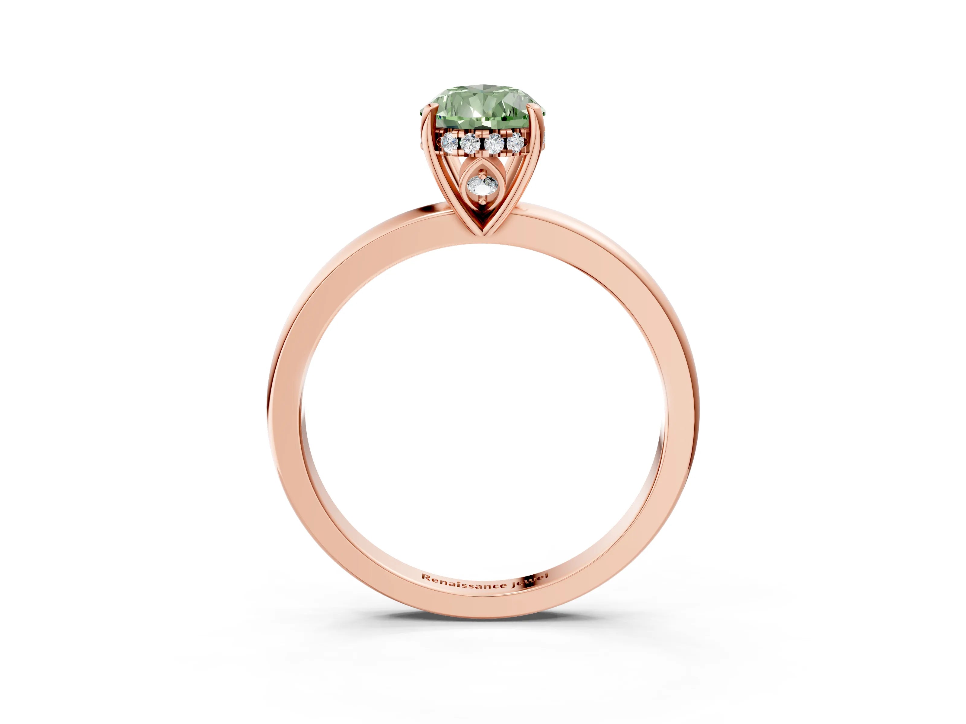 Rose gold Fancy Green Pear Cut Solitaire Diamond Ring with Prong Setting and Plain Band_3