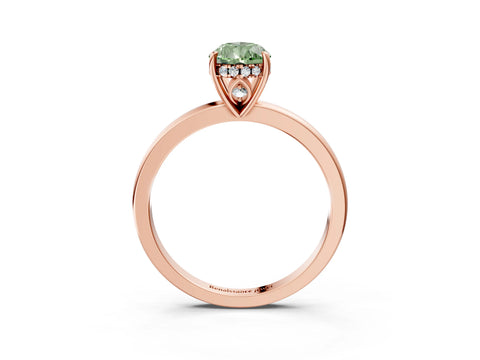 Rose gold Fancy Green Pear Cut Solitaire Diamond Ring with Prong Setting and Plain Band_3