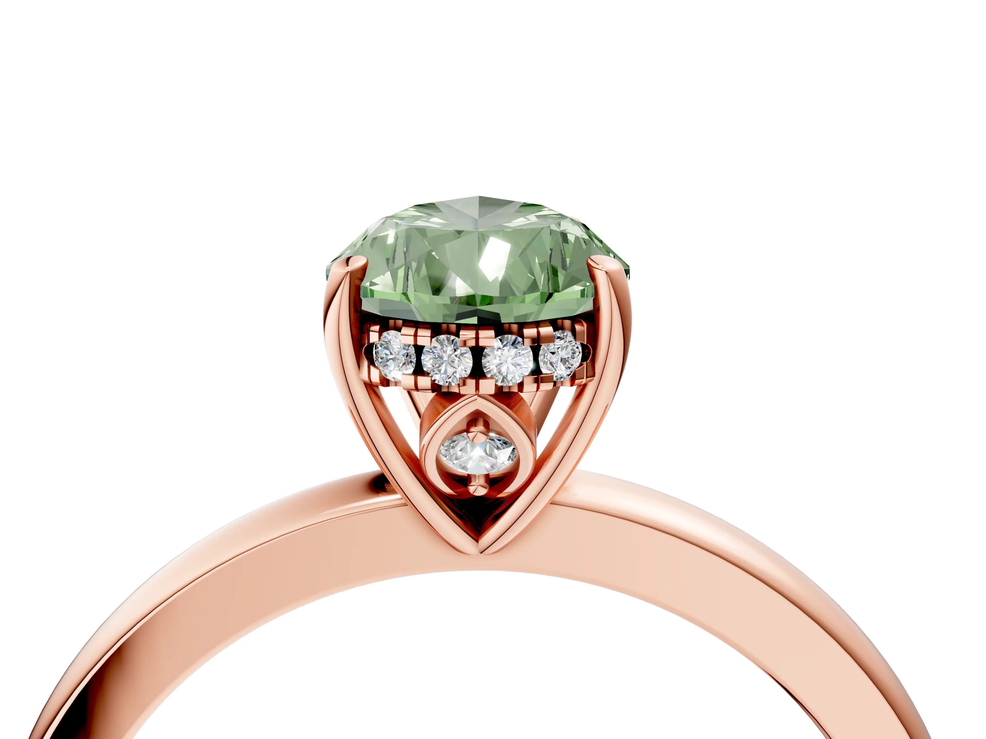 Rose gold Fancy Green Pear Cut Solitaire Diamond Ring with Prong Setting and Plain Band_4