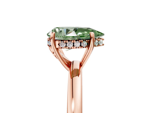 Rose gold Fancy Green Pear Cut Solitaire Diamond Ring with Prong Setting and Plain Band_5