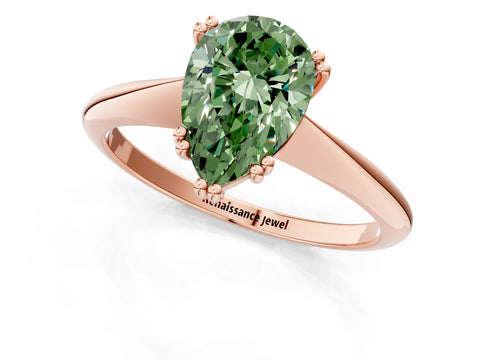 Rose gold Fancy Green Pear Cut Solitaire Diamond Ring with Six-Prong Setting and Classic Band_1