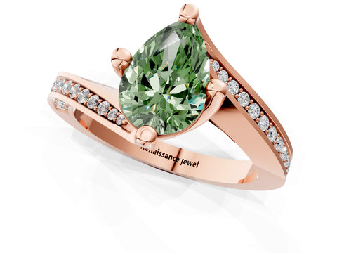 Rose gold Fancy Green Pear Cut Solitaire Diamond Twist Band with Pavé Setting and Four-Prong Setting_1