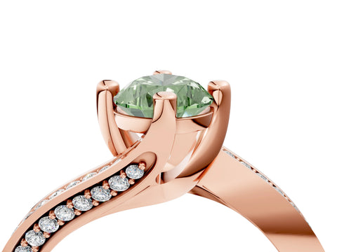 Rose gold Fancy Green Pear Cut Solitaire Diamond Twist Band with Pavé Setting and Four-Prong Setting_4