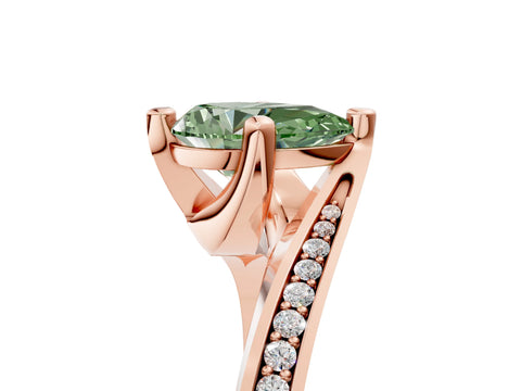 Rose gold Fancy Green Pear Cut Solitaire Diamond Twist Band with Pavé Setting and Four-Prong Setting_5
