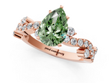 Rose gold Fancy Green Pear  Cut Solitaire Diamond Twisted Band with Pave Setting_46
