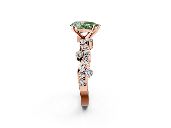 Rose gold Fancy Green Pear  Cut Solitaire Diamond Twisted Band with Pave Setting