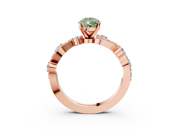 Rose gold Fancy Green Pear  Cut Solitaire Diamond Twisted Band with Pave Setting