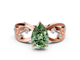 Rose gold Fancy Green Pear  Cut Solitaire Diamond with Side Stones on Criss-Cross Band and Four-Prong Setting_3