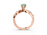 Rose gold Fancy Green Pear  Cut Solitaire Diamond with Side Stones on Criss-Cross Band and Four-Prong Setting_6