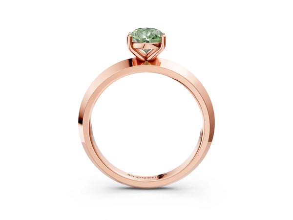 Rose gold Fancy Green Pear  Cut Solitaire Engagement Ring with Flat Band and Four-Prong Setting