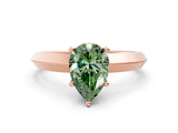Rose gold Fancy Green Pear  Cut Solitaire Engagement Ring with Flat Band and Four-Prong Setting