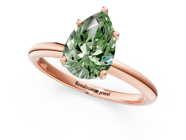 Rose gold Fancy Green Pear  Cut Solitaire Engagement Ring with Four-Prong Setting and Classic Band