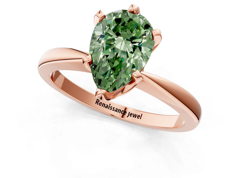 Rose gold Fancy Green Pear Cut Solitaire Engagement Ring with Six-Prong Setting and Tapered Band_1