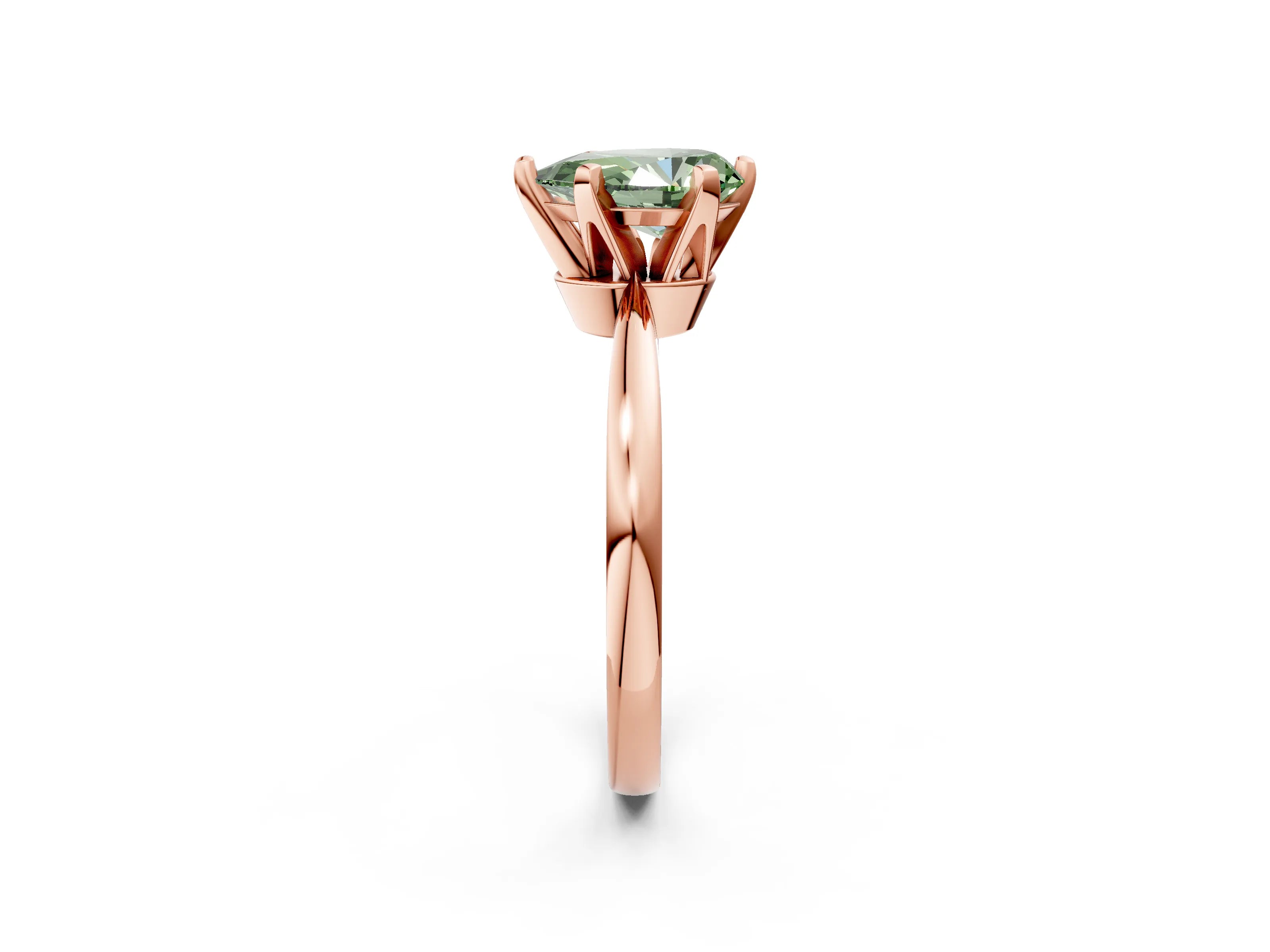 Rose gold Fancy Green Pear Cut Solitaire Engagement Ring with Six-Prong Setting and Tapered Band_2