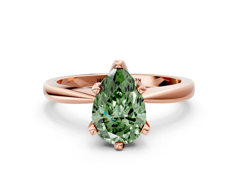 Rose gold Fancy Green Pear Cut Solitaire Engagement Ring with Six-Prong Setting and Tapered Band