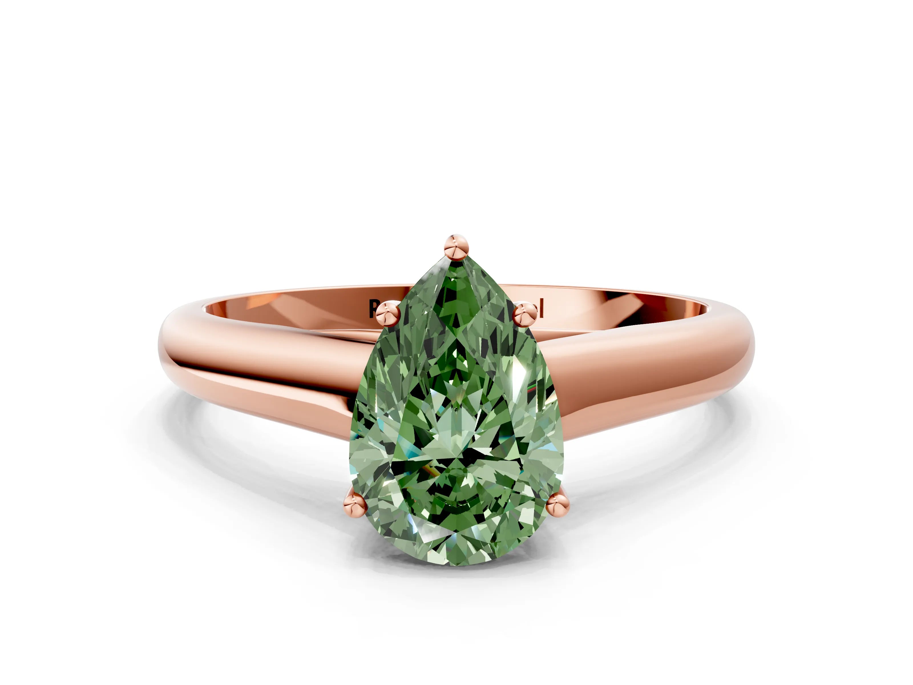 Rose gold Fancy Green Pear Cut Solitaire Engagement Ring with Tapered Band and Four-Prong Setting_3