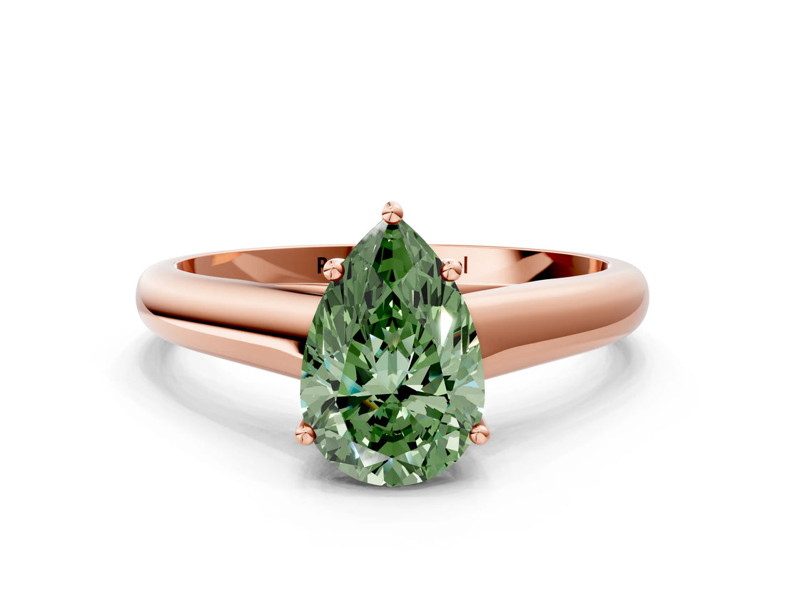Rose gold Fancy Green Pear Cut Solitaire Engagement Ring with Tapered Band and Four-Prong Setting_3
