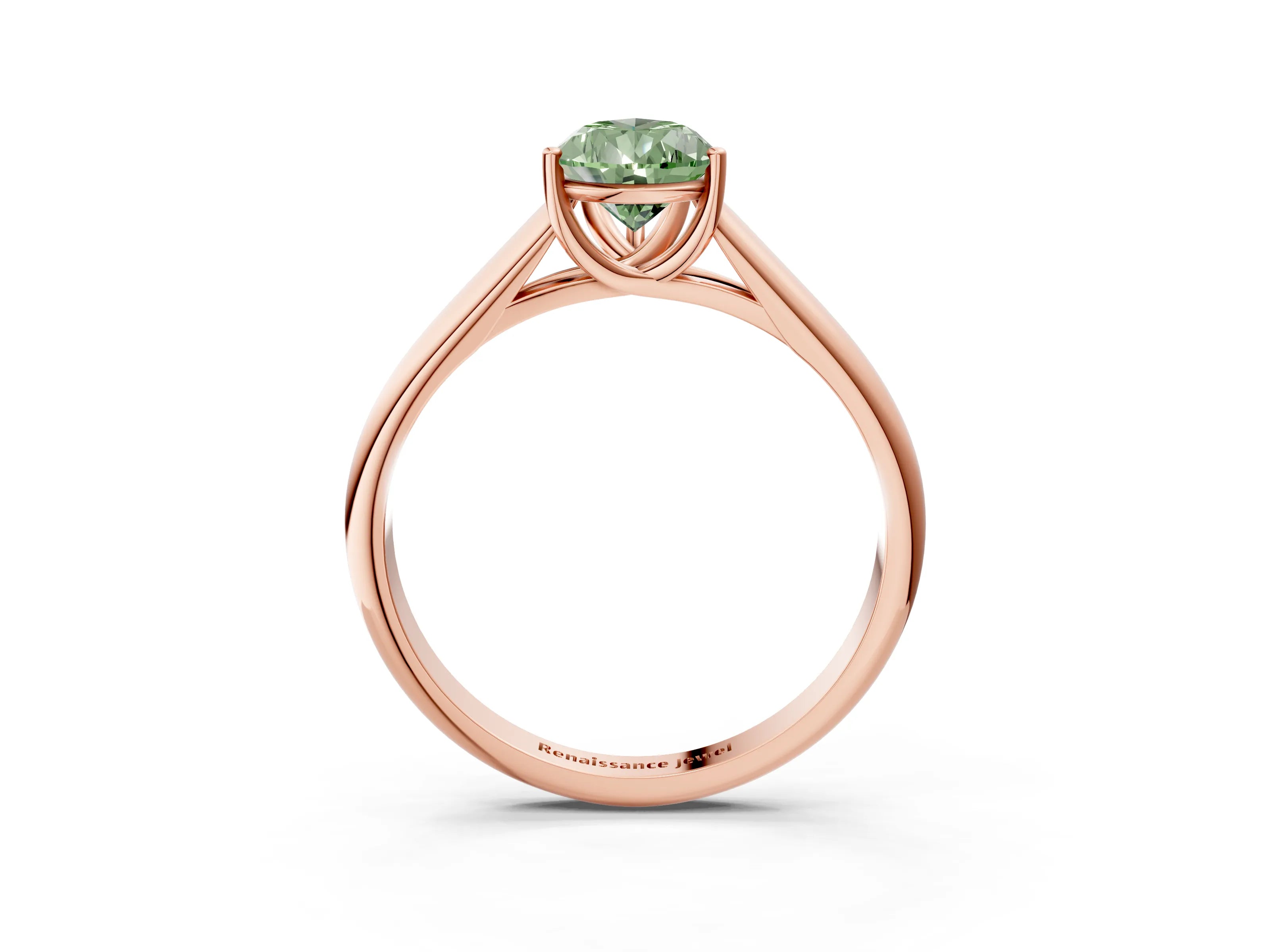 Rose gold Fancy Green Pear Cut Solitaire Engagement Ring with Tapered Band and Four-Prong Setting_6