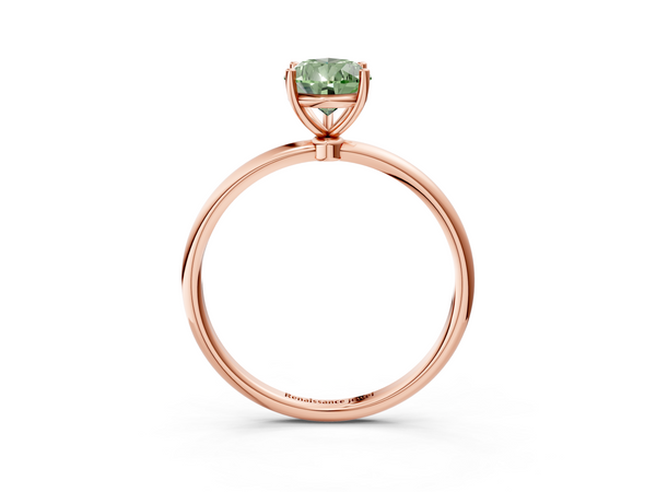 Rose gold Fancy Green Pear  Cut Solitaire Engagement Ring with Thin Band and Four-Prong Setting