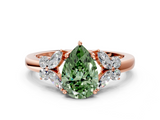 Rose gold Fancy Green Pear  Cut Solitaire Floral Diamond Ring with Four-Prong Setting_40