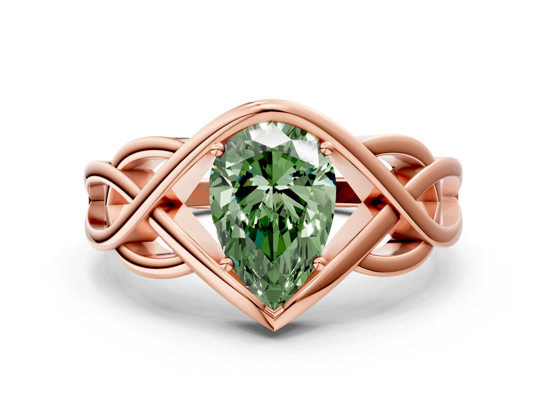 Rose gold Fancy Green Pear Cut Solitaire Intertwined Band Prong Setting Ring