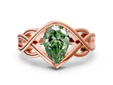 Rose gold Fancy Green Pear Cut Solitaire Intertwined Band Prong Setting Ring