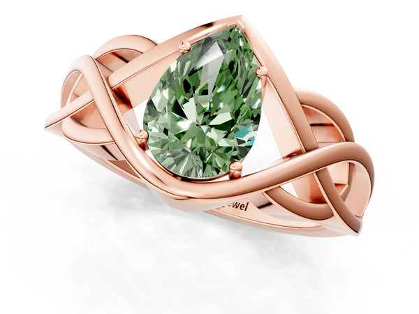 Rose Gold Pear-Shaped Woven Solitaire Engagement Ring Setting for Fancy Green Center