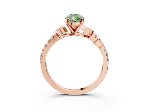 Rose gold Fancy Green Pear Cut Solitaire Leaf-Inspired Diamond Ring with Pavé Band and Four-Prong Setting_3