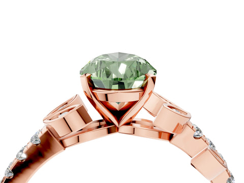 Rose gold Fancy Green Pear Cut Solitaire Leaf-Inspired Diamond Ring with Pavé Band and Four-Prong Setting_4