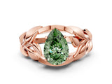 Rose gold Fancy Green Pear Cut Solitaire Leaf-Inspired Engagement Ring with Prong Setting_12