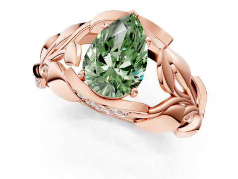 Rose gold Fancy Green Pear Cut Solitaire Leaf-Inspired Engagement Ring with Prong Setting_1