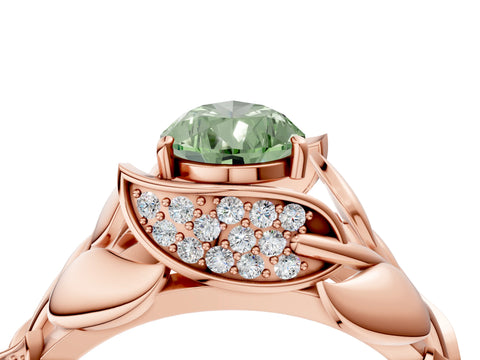 Rose gold Fancy Green Pear Cut Solitaire Leaf-Inspired Engagement Ring with Prong Setting_4
