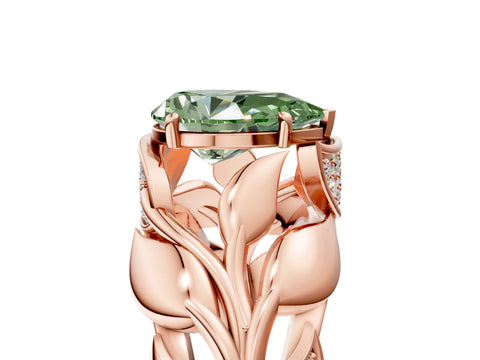 Rose gold Fancy Green Pear Cut Solitaire Leaf-Inspired Engagement Ring with Prong Setting_5