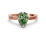 Rose gold Fancy Green Pear Cut Solitaire Milgrain Engraved Band with Four-Prong Setting