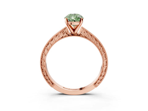 Rose gold Fancy Green Pear Cut Solitaire Milgrain Engraved Band with Four-Prong Setting_3