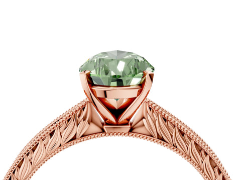 Rose gold Fancy Green Pear Cut Solitaire Milgrain Engraved Band with Four-Prong Setting_4
