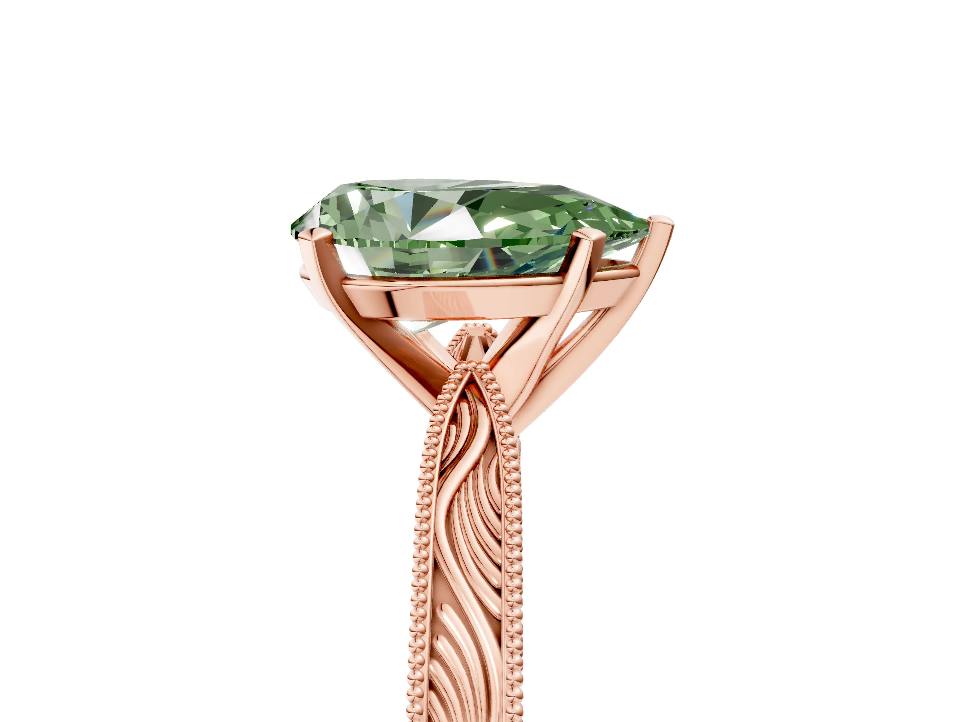 Rose gold Fancy Green Pear Cut Solitaire Milgrain Engraved Band with Four-Prong Setting_5