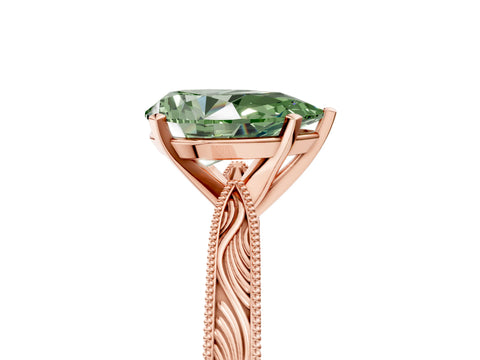 Rose gold Fancy Green Pear Cut Solitaire Milgrain Engraved Band with Four-Prong Setting_5