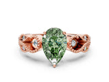 Rose gold Fancy Green Pear Cut Solitaire Milgrain Leaf Band with Prong Setting