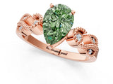 Rose gold Fancy Green Pear Cut Solitaire Milgrain Leaf Band with Prong Setting_1